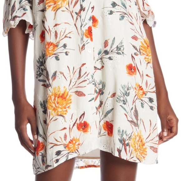 Eyelet Floral Cold Shoulder Ruffle Button Up Dress - Picture 5 of 9